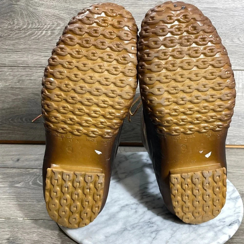 VTG LL Bean Boots Mens 9 Brown Leather Duck Rubber Outdoors Hiking Rain‎ Lined